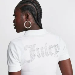 Women's Juicy Couture Pearly Big Bling Short-Sleeve Velour Zip-Up Cream Soda - 11001178 102 -Sports Fashion 11001178 102 M5