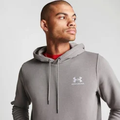 Men's Under Armour Essential Fleece Hoodie Pewter/White - 1373880 294 -Sports Fashion 1373880 294 M5