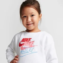 Girls' Toddler Nike Glow Time Crewneck Sweatshirt And Leggings Set White/Black/Light Crimson/Pink Glaze - 26K155 023 -Sports Fashion 26K155 023 M5