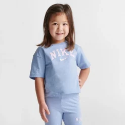 Girls' Toddler Nike T-Shirt And Bike Shorts Set Light Blue - 26K755 U8K -Sports Fashion 26K755 U8K M3