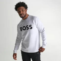 Men's Hugo Boss Salbo Crewneck Sweatshirt White/Black - 50482898 100 -Sports Fashion 50482898 100 M3