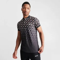 Men's Hugo Boss X Matteo Berrettini Monogram Print Polo Shirt Black/Gold - 50487725 001