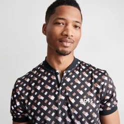 Men's Hugo Boss X Matteo Berrettini Monogram Print Polo Shirt Black/Gold - 50487725 001 -Sports Fashion 50487725 001 M5