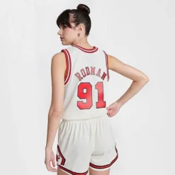Women's Mitchell And Ness Chicago Bulls NBA Dennis Rodman Hardwood Classics Swingman Jersey Off White - 5052CBU9 250