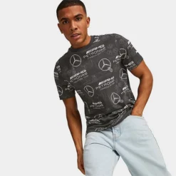 Men's Puma Mercedes AMG Petronas F1 Allover Print Graphic T-Shirt Puma Black - 53848001 001