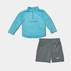 Infant Nike Dri-FIT Quarter-Zip Top And Shorts Set Blue/Dark Grey - 66K753 M19