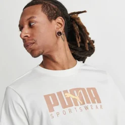 Men's Puma Sportswear Logo T-Shirt White/Beige - 67712465 100 -Sports Fashion 67712465 100 M5