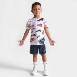 Kids' Toddler Nike Active Joy T-Shirt And Shorts Set White/Midnight Navy - 76K471 BAK