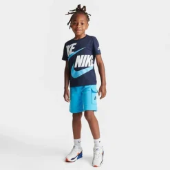 Boys' Little Kids' Nike HBR T-Shirt And French Terry Cargo Shorts Set Baltic Blue/Mid Navy - 86J213 F85