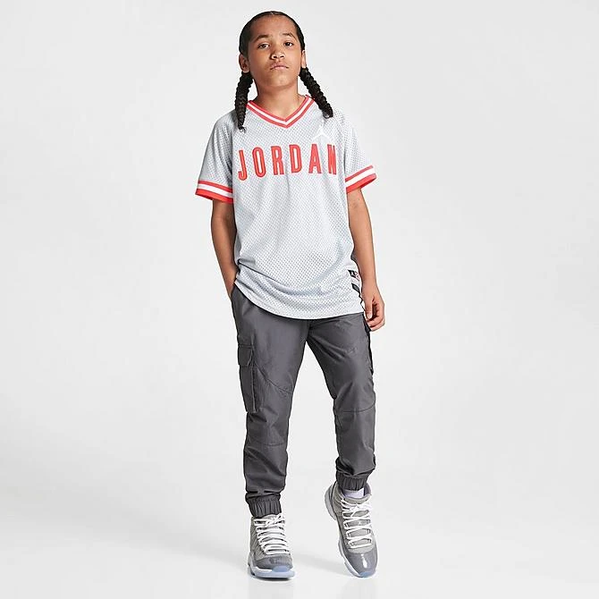 Nike Kids' Jordan V-Neck Baseball Jersey Grey/Red - 954893 G3A 2 Nike Kids' Jordan V-Neck Baseball Jersey Grey/Red - 954893 G3A - Image 2