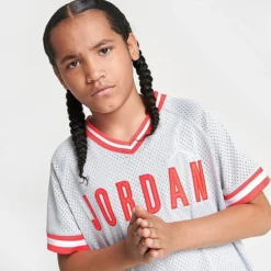 Nike Kids' Jordan V-Neck Baseball Jersey Grey/Red - 954893 G3A 9 Nike Kids' Jordan V-Neck Baseball Jersey Grey/Red - 954893 G3A -Sports Fashion 954893 G3A M4