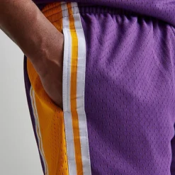 Men's Mitchell & Ness Los Angeles Lakers NBA 1996-97 Away Swingman Basketball Shorts Purple/Gold - ALPURP84 LAL -Sports Fashion ALPURP84 LAL M5