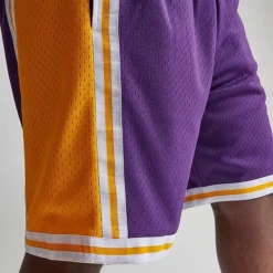 Men's Mitchell & Ness Los Angeles Lakers NBA 1996-97 Away Swingman Basketball Shorts Purple/Gold - ALPURP84 LAL -Sports Fashion ALPURP84 LAL M6