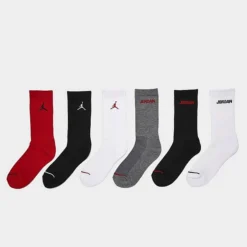 Nike Kids' Jordan Legend 6-Pack Crew Socks Black/White/Red - B9R343 RK2 -Sports Fashion B9R343 RK2 M3