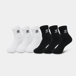 Adidas Originals Trefoil Casual Cushioned Quarter Socks (6-Pack) Black/White - BH6436B 100