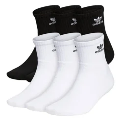 Adidas Originals Trefoil Casual Cushioned Quarter Socks (6-Pack) Black/White - BH6436 WBK -Sports Fashion BH6436 WBK M1