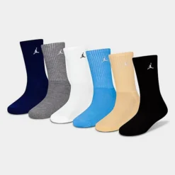 Nike Youth Jordan Everyday Essentials Crew Socks (6-Pack) Carbon Grey/White/University Blue - BJ0583 695