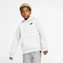 Boys' Nike Sportswear Club Fleece Pullover Hoodie White/Black - BV3757 101