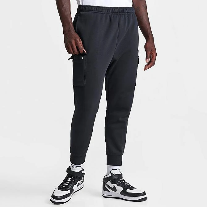 Men's Nike Sportswear Club Fleece Cargo Jogger Pants Black/Black/White - CD3129 010 3 Men's Nike Sportswear Club Fleece Cargo Jogger Pants Black/Black/White - CD3129 010 - Image 3
