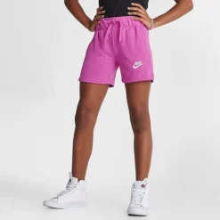 Girls' Big Kids' Nike Club French Terry Shorts Active Fuchsia/White - DA1405 623