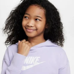 Girls' Nike Sportswear Club French Terry Cropped Pullover Hoodie Oxygen Purple/White - DC7210 536 -Sports Fashion DC7210 536 M4