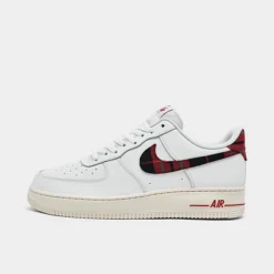Men's Nike Air Force 1 '07 LV8 SE Plaid Swoosh Casual Shoes White/Stadium Green/Pale Ivory/University Red - DV0789 100