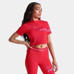 Women's Nike Pro Dri-FIT Graphic Crop Top T-Shirt University Red/Pinksicle - DX0078 657