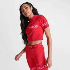 Women's Nike Pro Dri-FIT Graphic Crop Top T-Shirt University Red/Pinksicle - DX0078 657 -Sports Fashion DX0078 657 M3