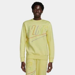 Nike Club Fleece+ Futura Fleece Crewneck Sweatshirt Lemon Chiffon - DX0529 706
