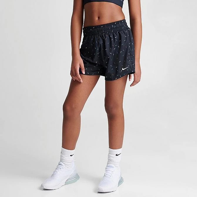 Girls' Nike Allover Print Swooshfetti Dri-FIT One High-Rise Woven Training Shorts Obsidian/White - DX4974 451 1 Girls' Nike Allover Print Swooshfetti Dri-FIT One High-Rise Woven Training Shorts Obsidian/White - DX4974 451
