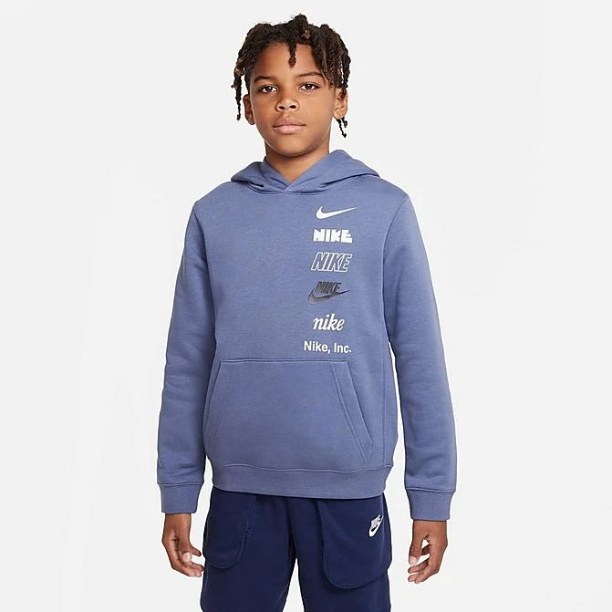 Kids' Nike Sportswear Logos Pullover Hoodie Diffused Blue - DX5158 491 1 Kids' Nike Sportswear Logos Pullover Hoodie Diffused Blue - DX5158 491