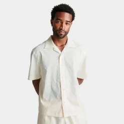 Nike Men's Jordan Essentials Woven Jacquard Camp Shirt Pale Ivory/Pale Ivory - DX9681 110