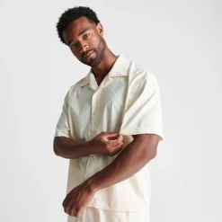 Nike Men's Jordan Essentials Woven Jacquard Camp Shirt Pale Ivory/Pale Ivory - DX9681 110 -Sports Fashion DX9681 110 M3