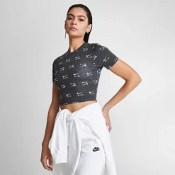 Women's Nike Air Slim-Fit Printed Crop T-Shirt Black - DZ3751 010 -Sports Fashion DZ3751 010 M3