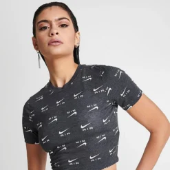 Women's Nike Air Slim-Fit Printed Crop T-Shirt Black - DZ3751 010 -Sports Fashion DZ3751 010 M5