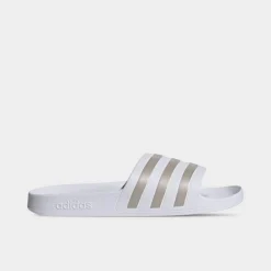Men's Adidas Adilette Aqua Slide Sandals White/Platinum Metallic/White - EF1730 100