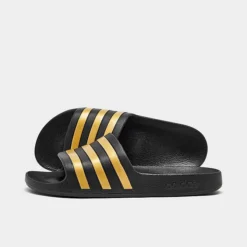 Women's Adidas Originals Adilette Aqua Slide Sandals Black/Gold - EG1758 001