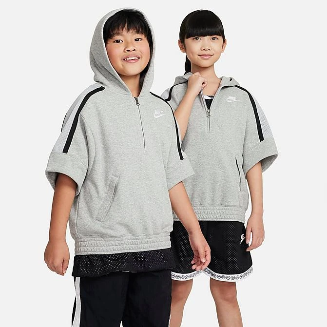 Kids' Nike Culture Of Basketball Short-Sleeve Half-Zip Basketball Hoodie Dark Grey Heather/White - FB1063 063 1 Kids' Nike Culture Of Basketball Short-Sleeve Half-Zip Basketball Hoodie Dark Grey Heather/White - FB1063 063