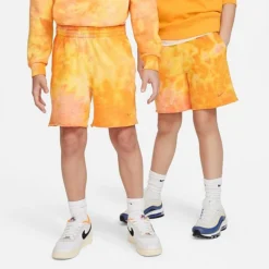 Kids' Nike Sportswear Tie-Dye Wash Club Fleece Shorts Vivid Orange/Safety Orange - FB1337 836