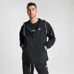Men's Nike Club Futura Logo Full-Zip Woven Jacket Black/White - FB7397 010 -Sports Fashion FB7397 010 M3