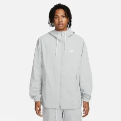 Men's Nike Club Futura Logo Full-Zip Woven Jacket Light Smoke Grey/White - FB7397 077