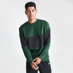 Men's Nike Club French Terry Colorblocked Crewneck Sweatshirt Fir/Black - FB7848 323 -Sports Fashion FB7848 323 M3
