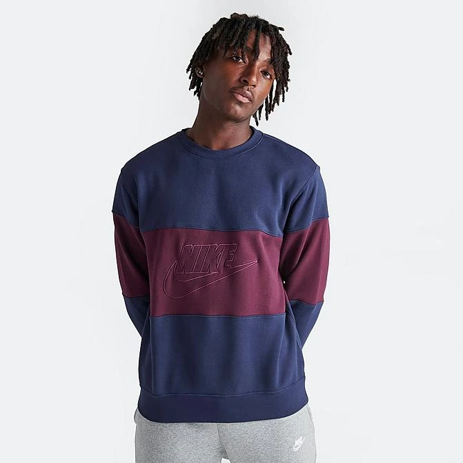Men's Nike Club French Terry Colorblocked Crewneck Sweatshirt Midnight Navy/Night Maroon - FB7848 410 1 Men's Nike Club French Terry Colorblocked Crewneck Sweatshirt Midnight Navy/Night Maroon - FB7848 410