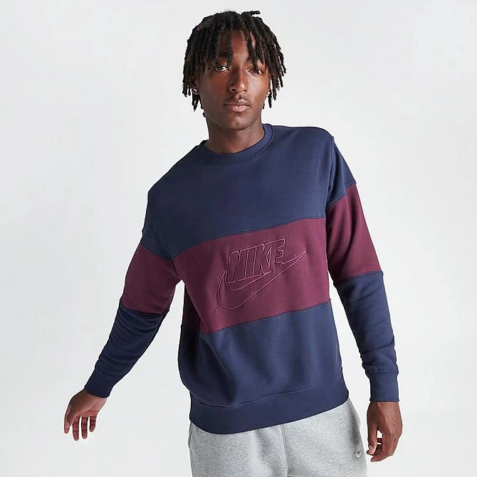 Men's Nike Club French Terry Colorblocked Crewneck Sweatshirt Midnight Navy/Night Maroon - FB7848 410 3 Men's Nike Club French Terry Colorblocked Crewneck Sweatshirt Midnight Navy/Night Maroon - FB7848 410 - Image 3