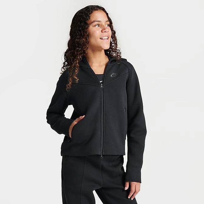 Girls' Nike Sportswear Tech Fleece Full-Zip Hoodie Black/Black/Black - FD2979 010 1 Girls' Nike Sportswear Tech Fleece Full-Zip Hoodie Black/Black/Black - FD2979 010