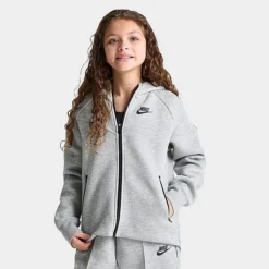 Girls' Nike Sportswear Tech Fleece Full-Zip Hoodie Dark Grey Heather/Black - FD2979 063