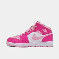 Nike Girls' Big Kids' Air Jordan Retro 1 Mid Casual Shoes White/Medium Soft Pink/Fierce Pink - FD8780 116