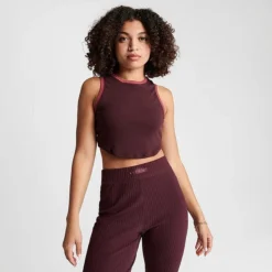 Women's Nike Sportswear Essentials Ribbed Cropped Tank Top Burgundy Crush - FN3170 652 -Sports Fashion FN3170 652 M3