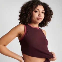 Women's Nike Sportswear Essentials Ribbed Cropped Tank Top Burgundy Crush - FN3170 652 -Sports Fashion FN3170 652 M5