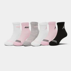 Nike Girls' Jordan Cushioned Ankle Socks (6-Pack) Pink Foam/White/Grey - GJ0458GÂ 686